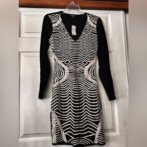 Bebe Geo Ripple Jacquard, open back, cocktail dress NWT